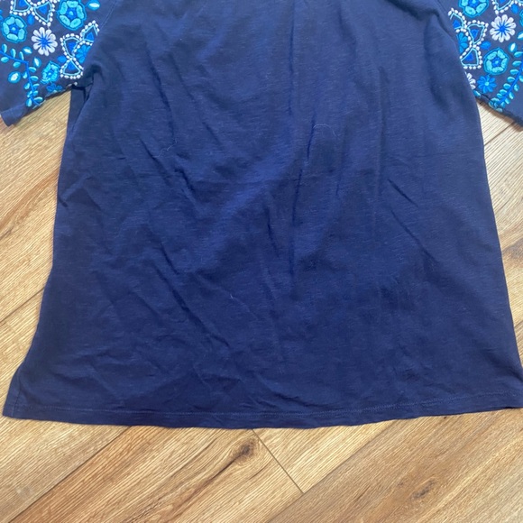 Talbots Women's Navy Blue Boho Floral Embroidered Peasant Shirt - Picture 4 of 6